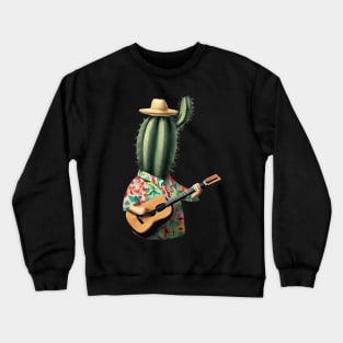 a cactus wearing a hawaiian shirt and playing a ukulele Crewneck Sweatshirt